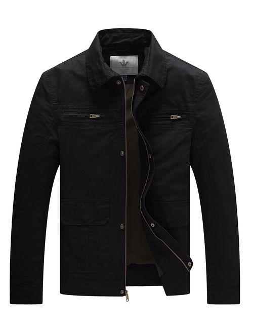 WenVen Men's Outdoor Work Wear Casual Military Lapel Zip Jacket