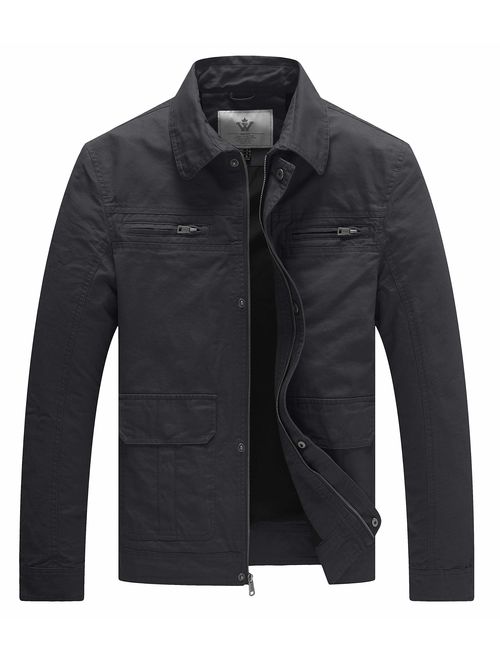 WenVen Men's Outdoor Work Wear Casual Military Lapel Zip Jacket