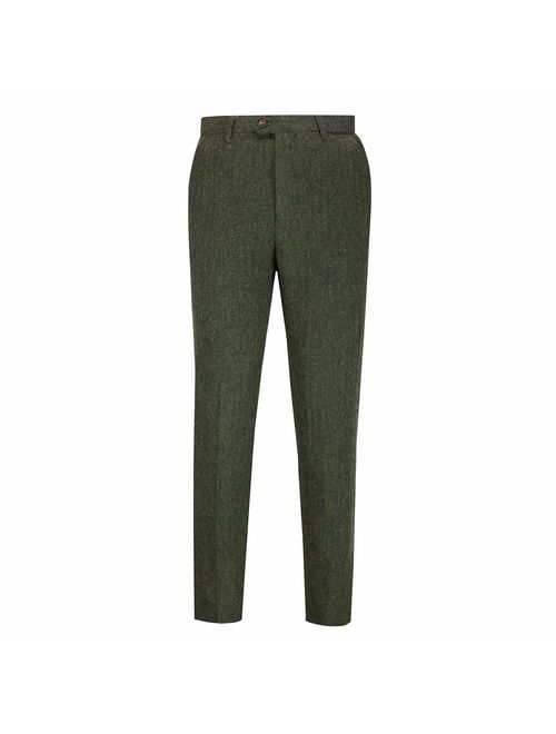 Mens Retro Vintage Herringbone Tweed Trousers Classic Peaky Blinders Slim Fit Suit Pants