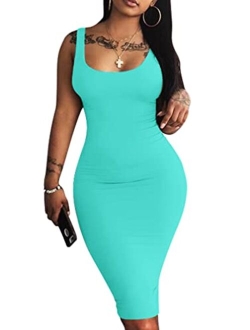 Women's Sexy Bodycon Tank Dress Sleeveless Basic Midi Club Dresses