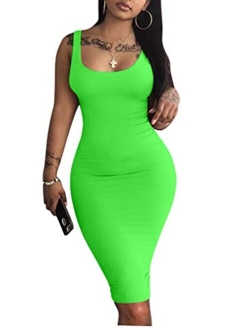 Women's Sexy Bodycon Tank Dress Sleeveless Basic Midi Club Dresses