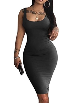 Women's Sexy Bodycon Tank Dress Sleeveless Basic Midi Club Dresses