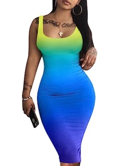 Women's Sexy Bodycon Tank Dress Sleeveless Basic Midi Club Dresses