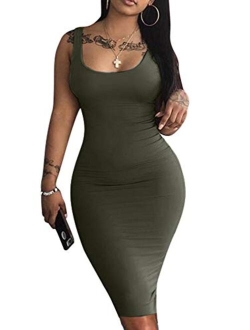 Women's Sexy Bodycon Tank Dress Sleeveless Basic Midi Club Dresses