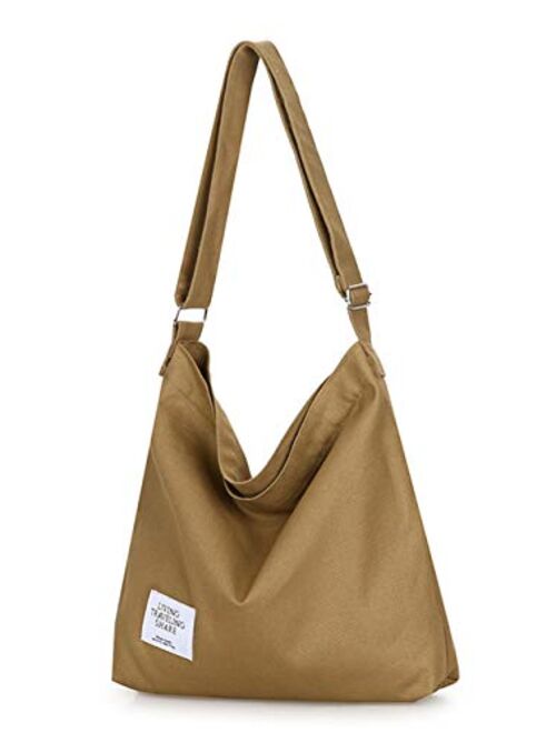 Covelin Retro Large Size Canvas Shoulder Bag Hobo Crossbody Handbag Casual Tote