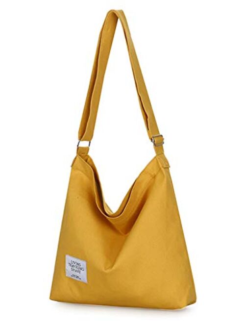 Covelin Retro Large Size Canvas Shoulder Bag Hobo Crossbody Handbag Casual Tote