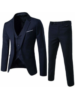 Mens 3-Piece Suit Notched Lapel One Button Slim Fit Formal Jacket Vest Pants Set