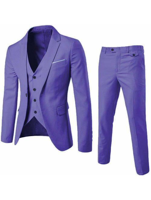 Cloudstyle Mens 3-Piece Suit Notched Lapel One Button Slim Fit Formal Jacket Vest Pants Set