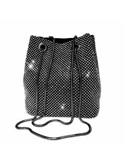 Women's Evening Bag- Full Rhinestones Bucket Bag Shining Crossbody Bag Shoulder Bag for Party Wedding Date Night