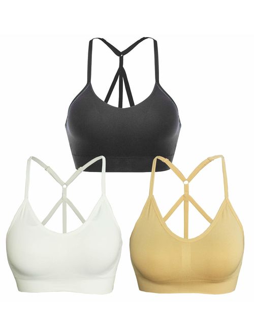 AKAMC Women's Removable Padded Sports Bras Medium Support Workout Yoga Bra 3 Pack