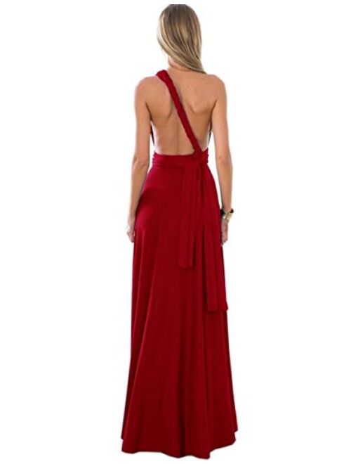 Sexyshine Women's Backless Gown Dress Convertible Multi-Way Wrap Halter Cocktail Dress Bandage Bridesmaid Long Dresses