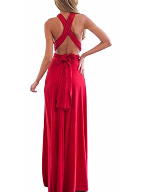 Sexyshine Women's Backless Gown Dress Convertible Multi-Way Wrap Halter Cocktail Dress Bandage Bridesmaid Long Dresses