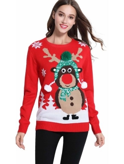 daisysboutique Women's Christmas Cute Reindeer Knitted Sweater Girl Pullover