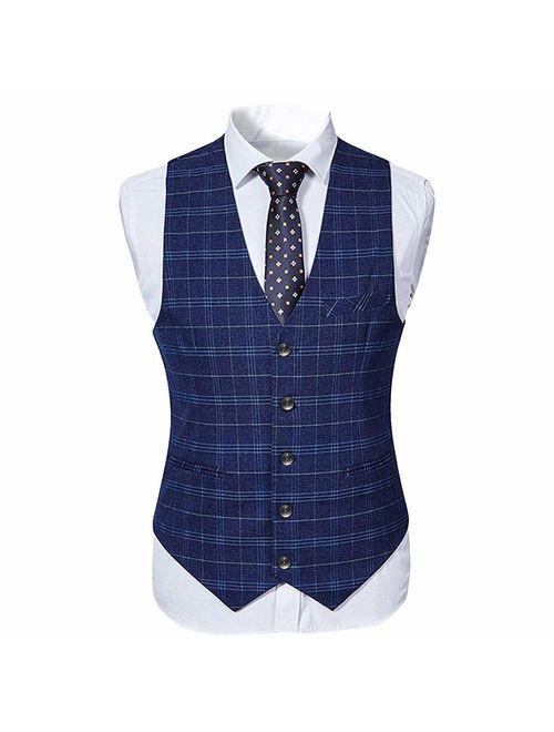 Mens 3 Piece Slim fit Checked Suit Blue/Black Single Breasted Vintage Suits