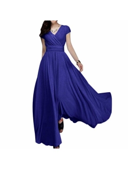 Women's Vintage V-Neck Chiffon Bridesmaid Dress Boho Tulle Long Wedding Pageant Flowy Prom Party Evening Cocktail Maxi Gowns