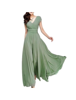 Women's Vintage V-Neck Chiffon Bridesmaid Dress Boho Tulle Long Wedding Pageant Flowy Prom Party Evening Cocktail Maxi Gowns