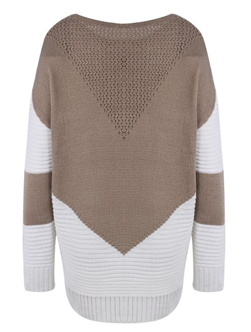 shermie Women Long Sleeve Crew Neck Pullovers Stitching Color Loose Knitted Sweaters