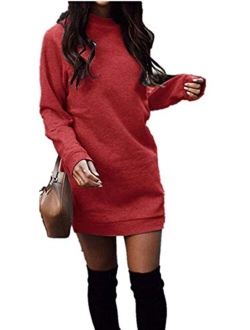 Xuan2Xuan3 Women's Fleece Long Sweatshirt Dress Crewneck Pullover Casual Long Sleeve Bodycon Mini Sweater Dress