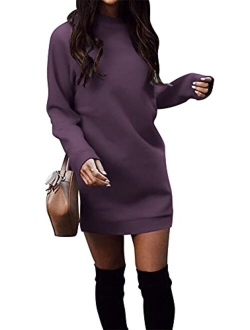 Xuan2Xuan3 Women's Fleece Long Sweatshirt Dress Crewneck Pullover Casual Long Sleeve Bodycon Mini Sweater Dress