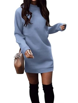 Xuan2Xuan3 Women's Fleece Long Sweatshirt Dress Crewneck Pullover Casual Long Sleeve Bodycon Mini Sweater Dress
