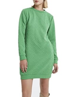 Xuan2Xuan3 Women's Fleece Long Sweatshirt Dress Crewneck Pullover Casual Long Sleeve Bodycon Mini Sweater Dress