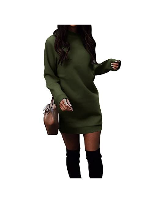 Xuan2Xuan3 Women's Fleece Long Sweatshirt Dress Crewneck Pullover Casual Long Sleeve Bodycon Mini Sweater Dress