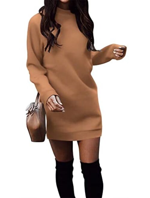 Xuan2Xuan3 Women's Fleece Long Sweatshirt Dress Crewneck Pullover Casual Long Sleeve Bodycon Mini Sweater Dress