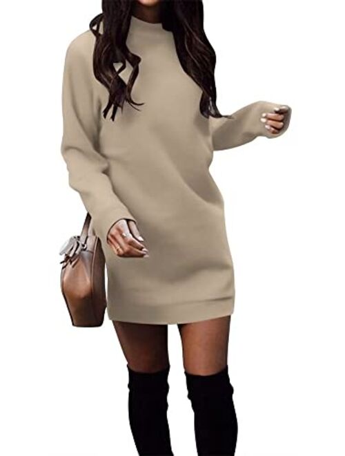 Xuan2Xuan3 Women's Fleece Long Sweatshirt Dress Crewneck Pullover Casual Long Sleeve Bodycon Mini Sweater Dress