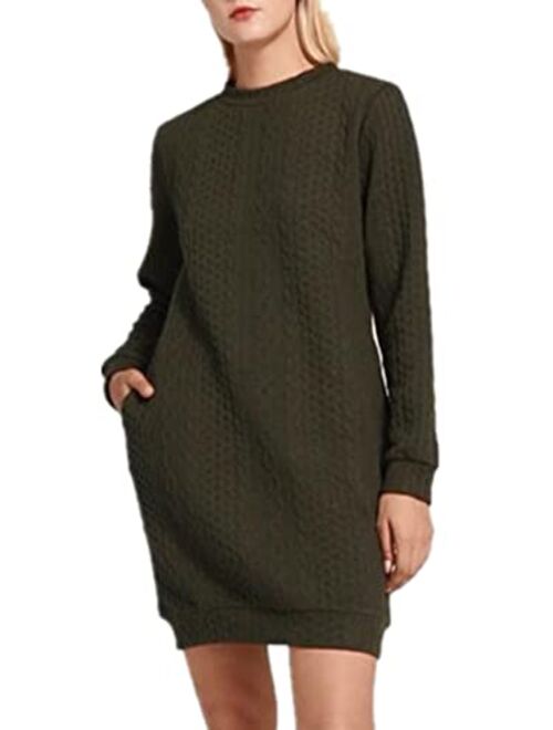 Xuan2Xuan3 Women's Fleece Long Sweatshirt Dress Crewneck Pullover Casual Long Sleeve Bodycon Mini Sweater Dress