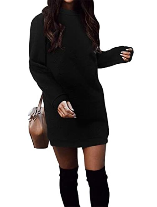 Xuan2Xuan3 Women's Fleece Long Sweatshirt Dress Crewneck Pullover Casual Long Sleeve Bodycon Mini Sweater Dress