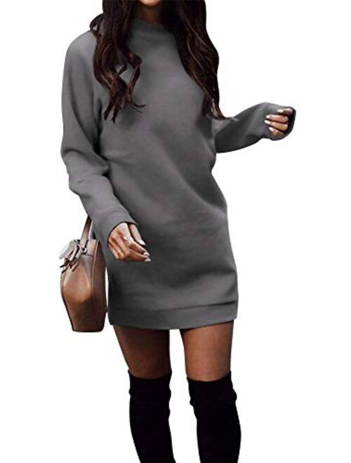 Xuan2Xuan3 Women's Fleece Long Sweatshirt Dress Crewneck Pullover Casual Long Sleeve Bodycon Mini Sweater Dress