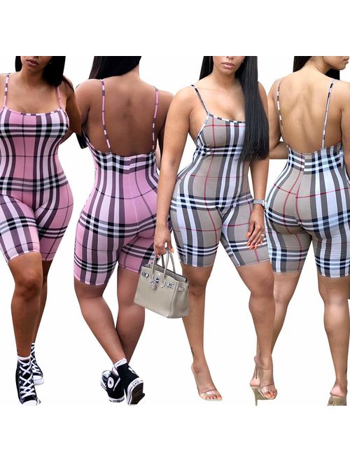 ECHOINE Women's Sexy Bodycon Romper Spaghetti Strap Short Pants One Piece Jumpsuits Clubwer