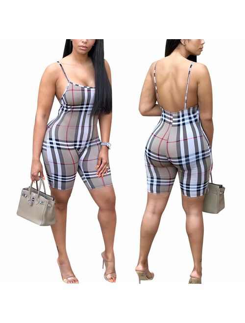 ECHOINE Women's Sexy Bodycon Romper Spaghetti Strap Short Pants One Piece Jumpsuits Clubwer