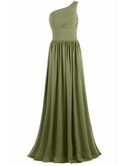 ANTS Women's Pleat Chiffon One Shoulder Bridesmaid Dresses Long Evening Gown