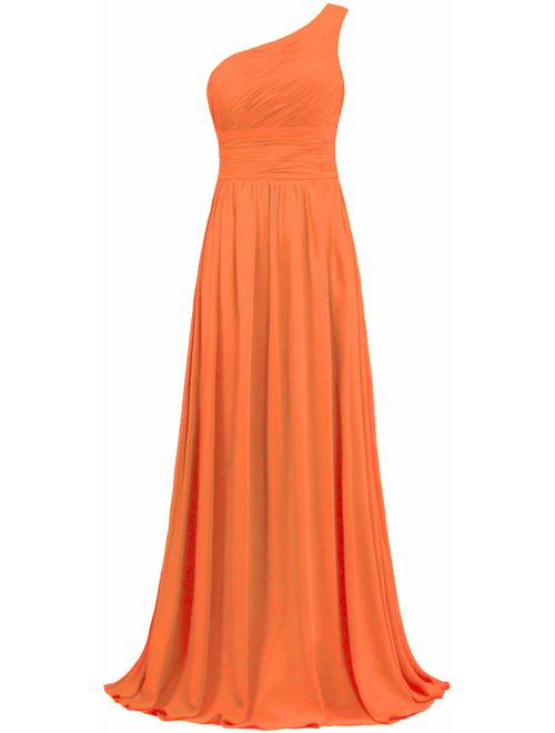 ANTS Women's Pleat Chiffon One Shoulder Bridesmaid Dresses Long Evening Gown