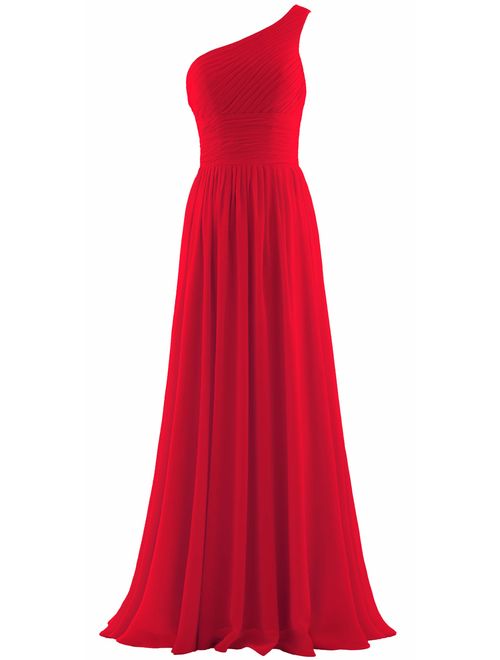 ANTS Women's Pleat Chiffon One Shoulder Bridesmaid Dresses Long Evening Gown