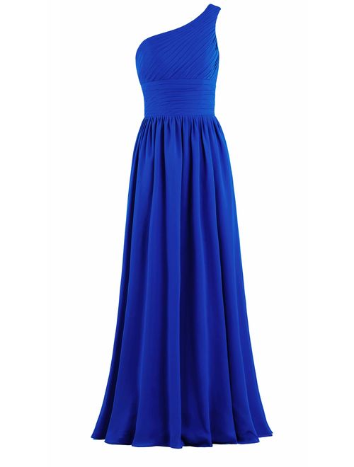 ANTS Women's Pleat Chiffon One Shoulder Bridesmaid Dresses Long Evening Gown