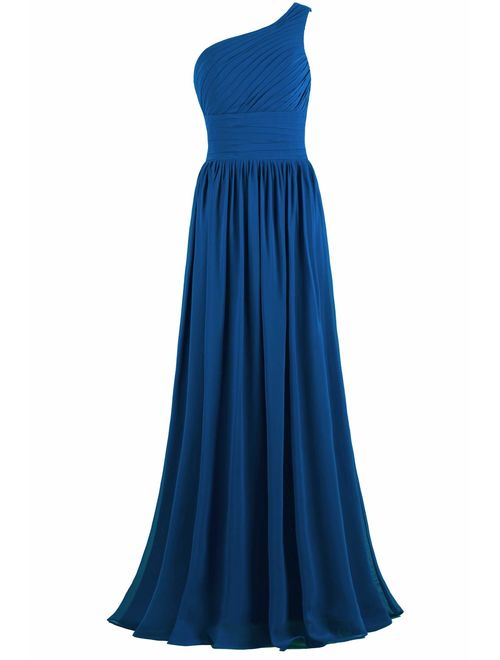 ANTS Women's Pleat Chiffon One Shoulder Bridesmaid Dresses Long Evening Gown