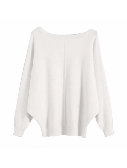 GABERLY Boat Neck Batwing Sleeves Dolman Knitted Sweaters and Pullovers Tops for Women