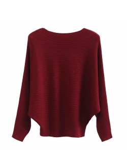 GABERLY Boat Neck Batwing Sleeves Dolman Knitted Sweaters and Pullovers Tops for Women