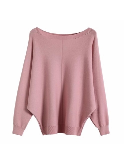 GABERLY Boat Neck Batwing Sleeves Dolman Knitted Sweaters and Pullovers Tops for Women