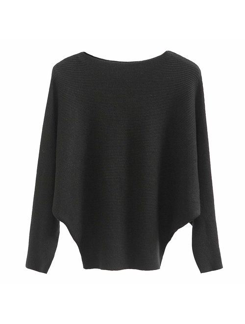 GABERLY Boat Neck Batwing Sleeves Dolman Knitted Sweaters and Pullovers Tops for Women