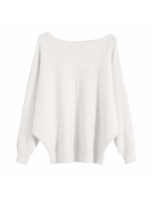 GABERLY Boat Neck Batwing Sleeves Dolman Knitted Sweaters and Pullovers Tops for Women