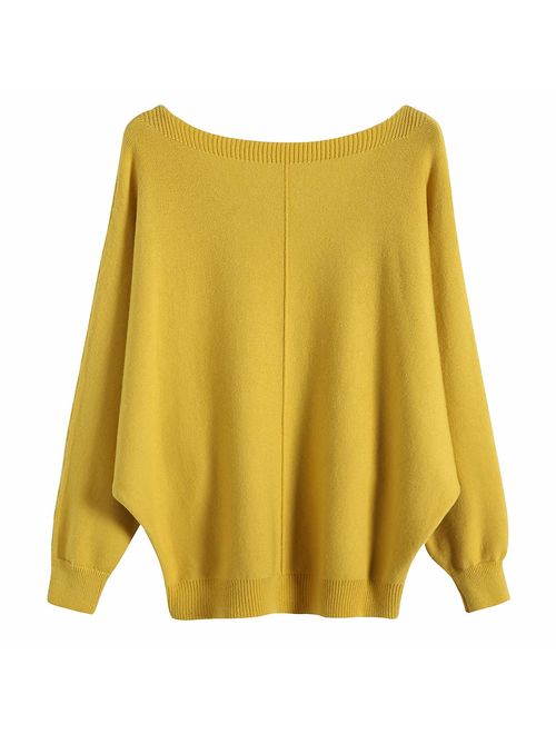 GABERLY Boat Neck Batwing Sleeves Dolman Knitted Sweaters and Pullovers Tops for Women