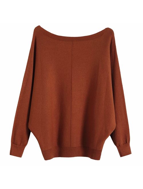 GABERLY Boat Neck Batwing Sleeves Dolman Knitted Sweaters and Pullovers Tops for Women