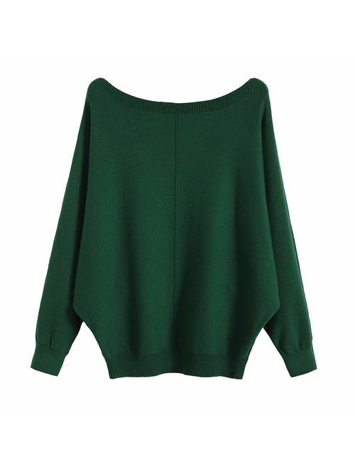 GABERLY Boat Neck Batwing Sleeves Dolman Knitted Sweaters and Pullovers Tops for Women