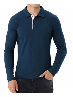 Aiyino Men's Long Sleeve Polo Shirts Casual Slim Fit Basic Designed Cotton Shirts