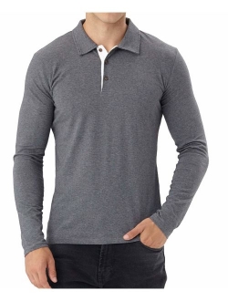 Aiyino Men's Long Sleeve Polo Shirts Casual Slim Fit Basic Designed Cotton Shirts