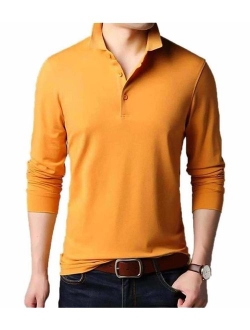 Aiyino Men's Long Sleeve Polo Shirts Casual Slim Fit Basic Designed Cotton Shirts