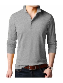 Aiyino Men's Long Sleeve Polo Shirts Casual Slim Fit Basic Designed Cotton Shirts